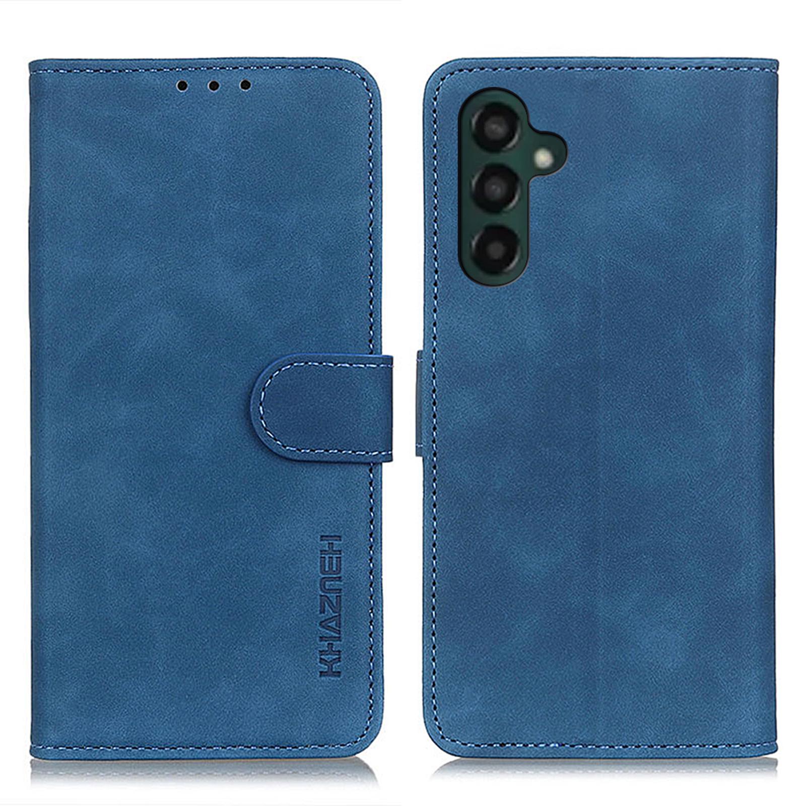 

KHAZNEH For Samsung Galaxy A24 4G (162.1 x 77.6 x 8.3mm) Anti-shock Phone Case Retro Texture Flip Wallet Stand Protective Phone Cover Blue