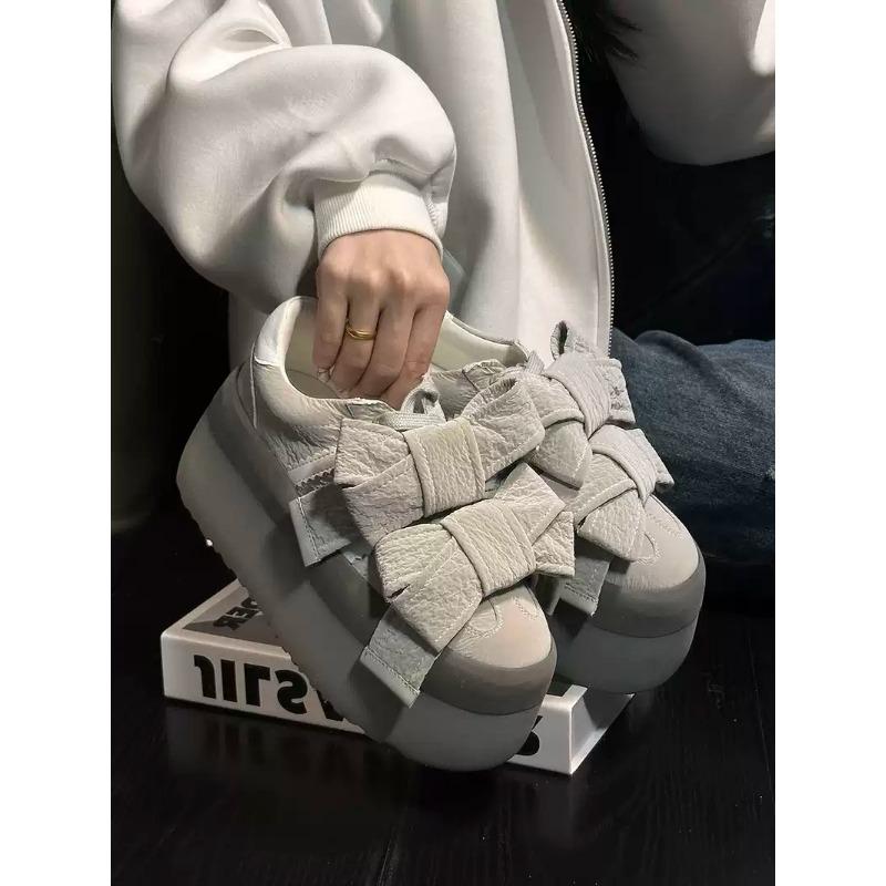 Bow Lace-up Muffin Platform Women's Versatile Small Height Increase Casual Shoes Board Shoes Single Shoes Tide