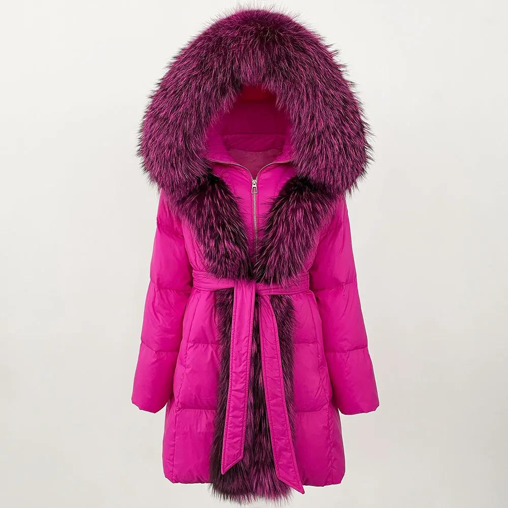 

OFTBUY 2024 зимняя куртка женская с натуральным воротником из натурального меха лисы и капюшоном, пуховое пальто из белой утки, толстая теплая уличная повседневная верхняя одежда L
