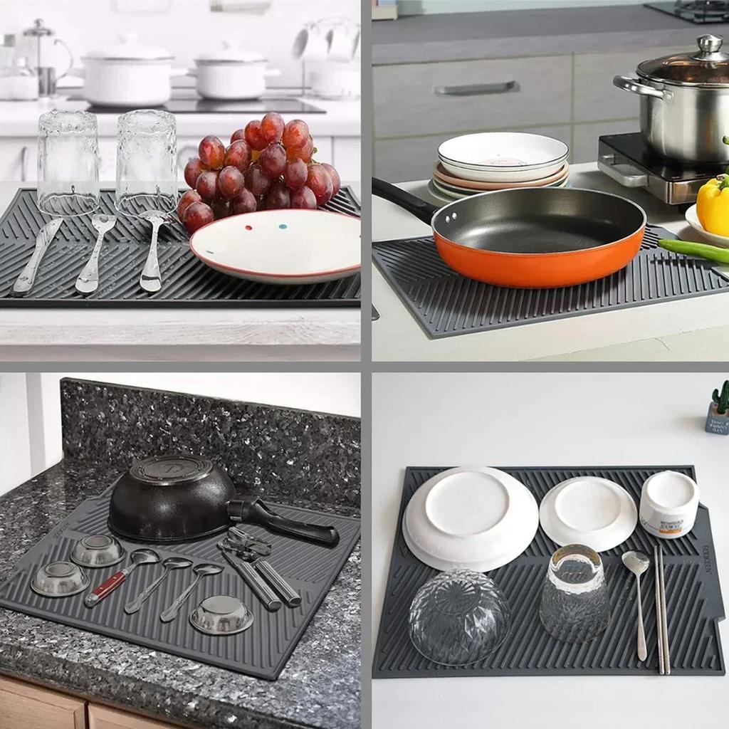 Food Grade Silicone Water Filter Pad Dish Fruit Vegetable Drain Drying Mat Non-slip Tableware Mat Heat-Resistant Kitchen Tool