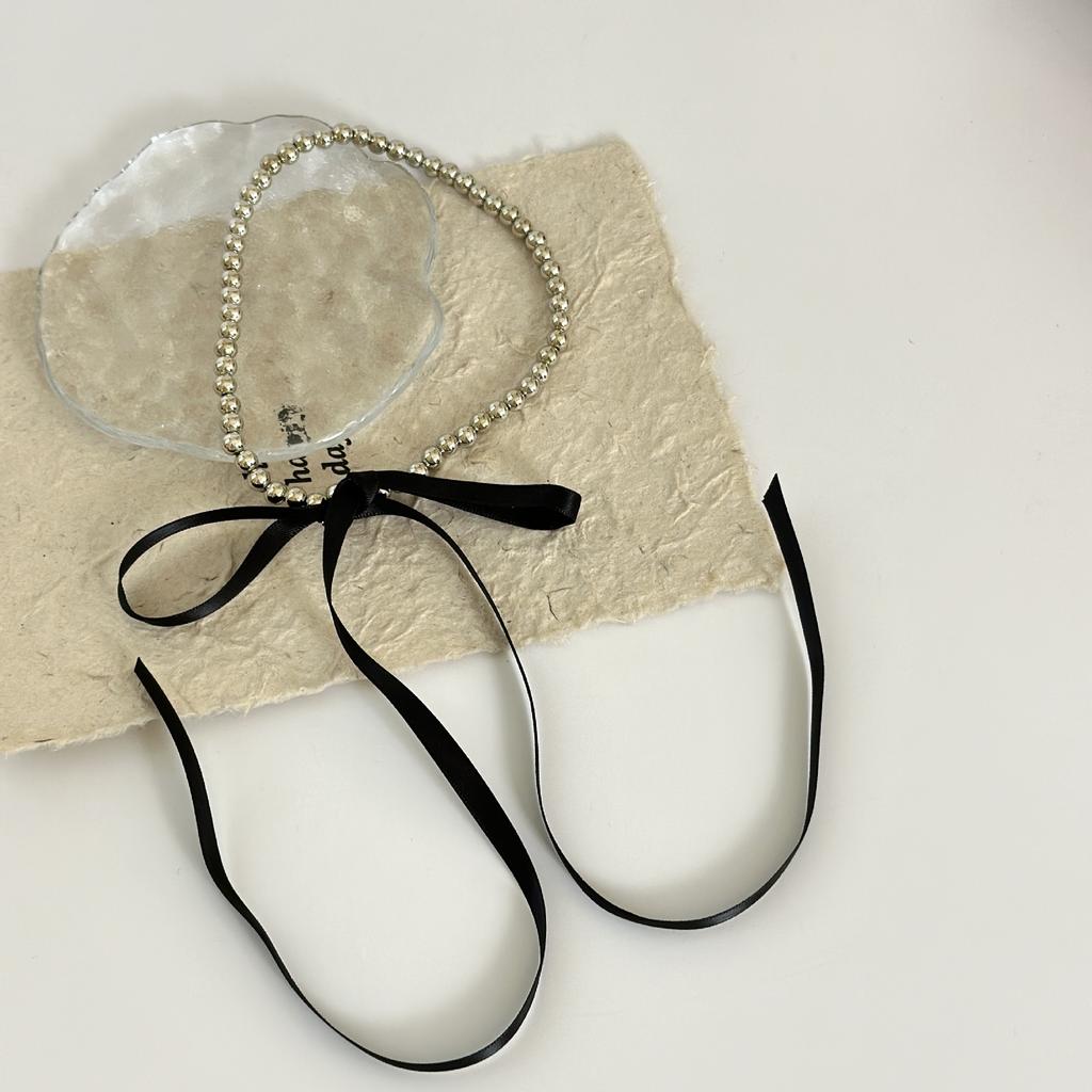Black Ribbon Bow Pearl Necklace Women's Fashion Summer Light Luxury Niche Collarbone Chain Neck Chain Collar Accessories