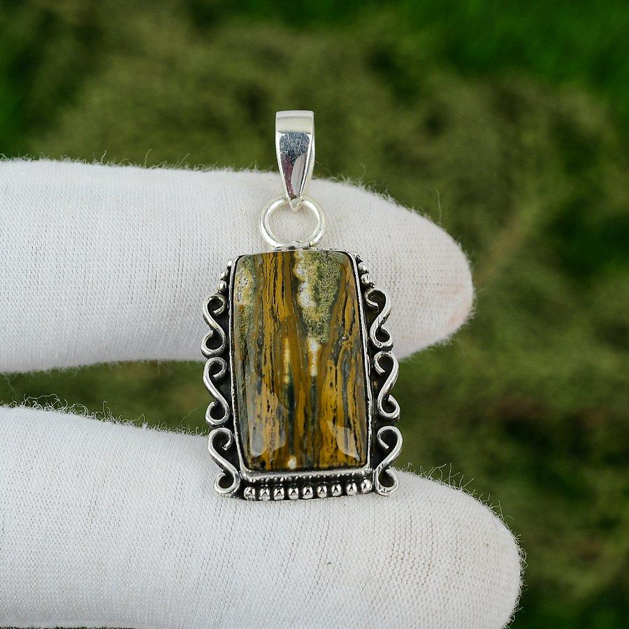 Ocean Jasper Gemstone 925 Sterling Silver Engagement Anniversary Unique Pendant