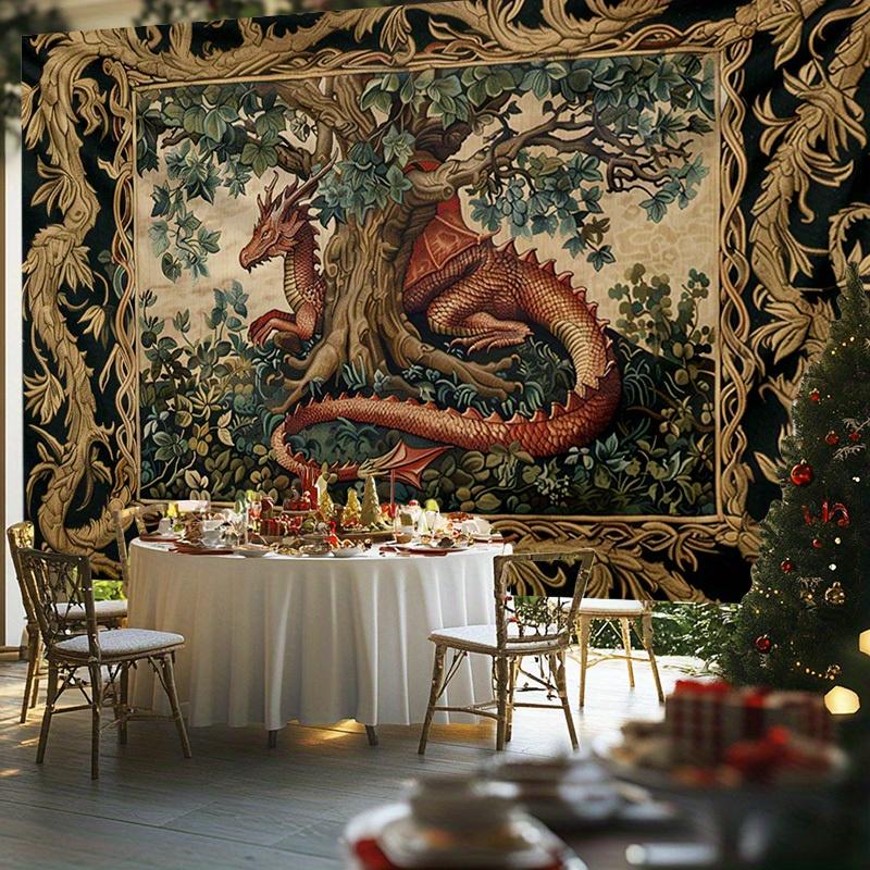 European Vintage Tree Dragon Tapestry Medieval Court Style Living Room & Dining Room Wall Hanging Home Decor
