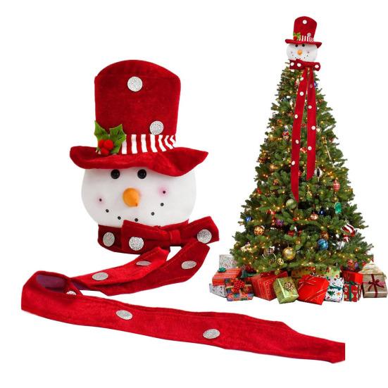 Snowman Tree Fabric Topper Plush Christmas Decoration with Festive Hat Soft Seasonal Accent