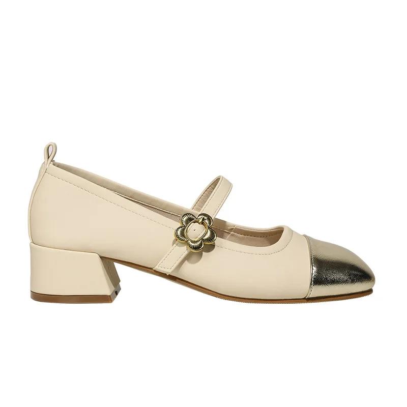 

Модные туфли Мэри Джейн с цветочной пряжкой в стиле ретро для женщин, дизайнерские туфли на мягкой подошве, женские туфли на низком каблуке, модные французские туфли-лодочки на весну и осень Laides 35