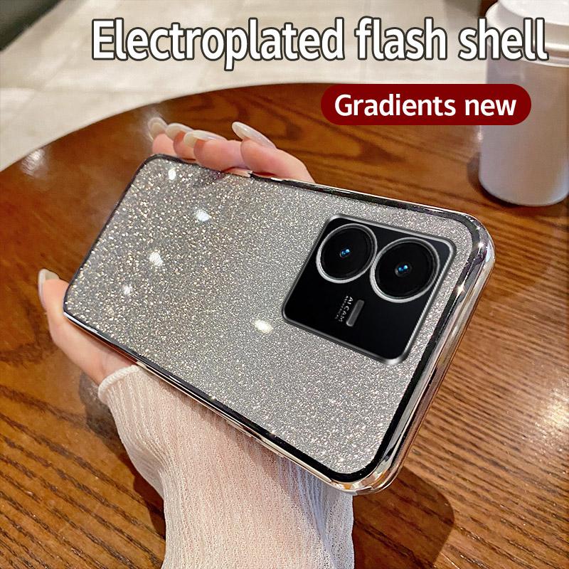Für Vivo Y22 Hülle Vivo Y22S Vivo Y22T Handyhülle Glänzende Glitzer Beschichtung Silikon Kameraobjektiv Weiche Rückseite