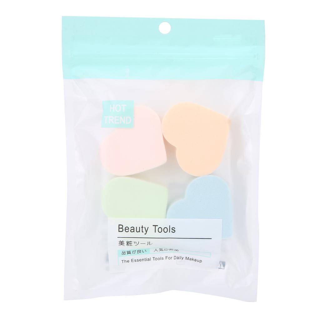 4Pcs Makeup Sponge Soft Heart Shape Wet Dry Use Powder Blush Foundation Blender Sponge
