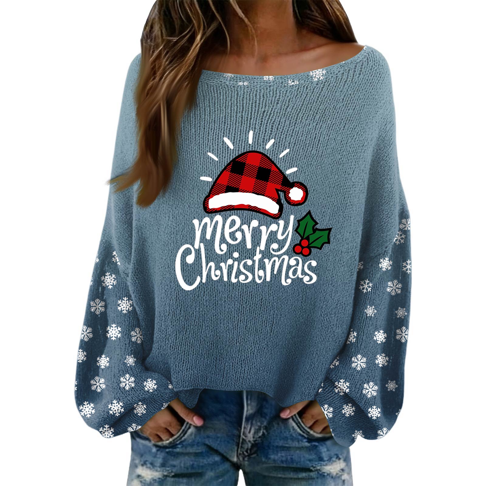 Women s Fashion Long Sleeved Elegant Sweater Top L синий