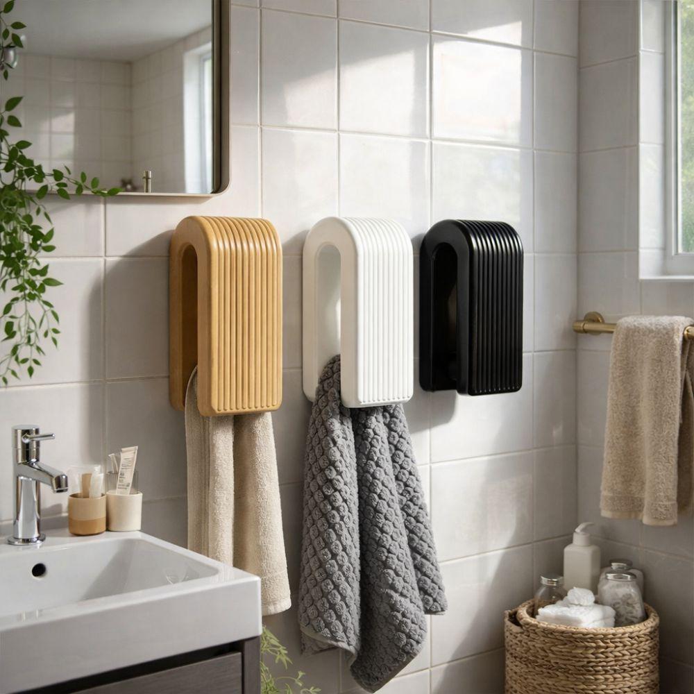 2 Pieces Strong Self Adhesive Auto-lock Towel Rack Space-saving Plastic Towel Hook Practical Non Perforated
