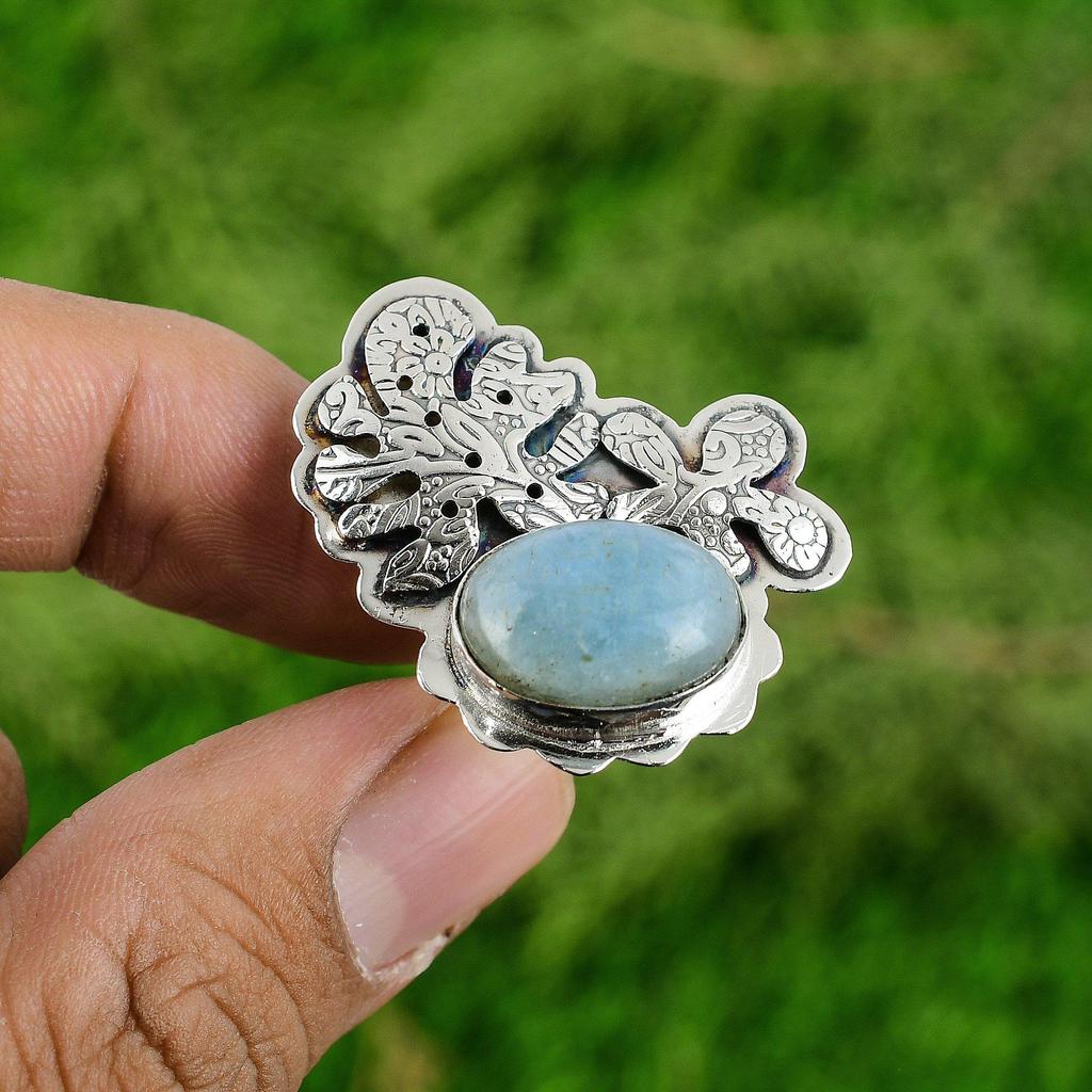 Wedding Gift For Her 925 Silver Natural Aquamarine Multi Stone Adjustable Ring