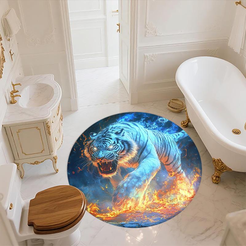 Flame Tiger,Round Area Rug,Carpet Rug for Living Room Bedroom Sofa Playroom Decor,Non-slip Floor Mat