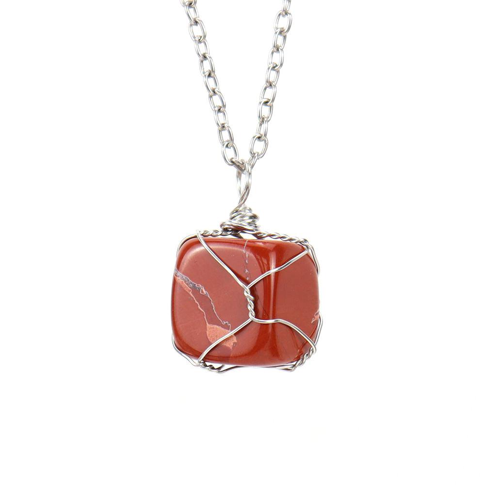 Handmade Silver Wire Winding Irregular Conformal Natural Stone Crystal Rough Stone Pendant Necklace N670