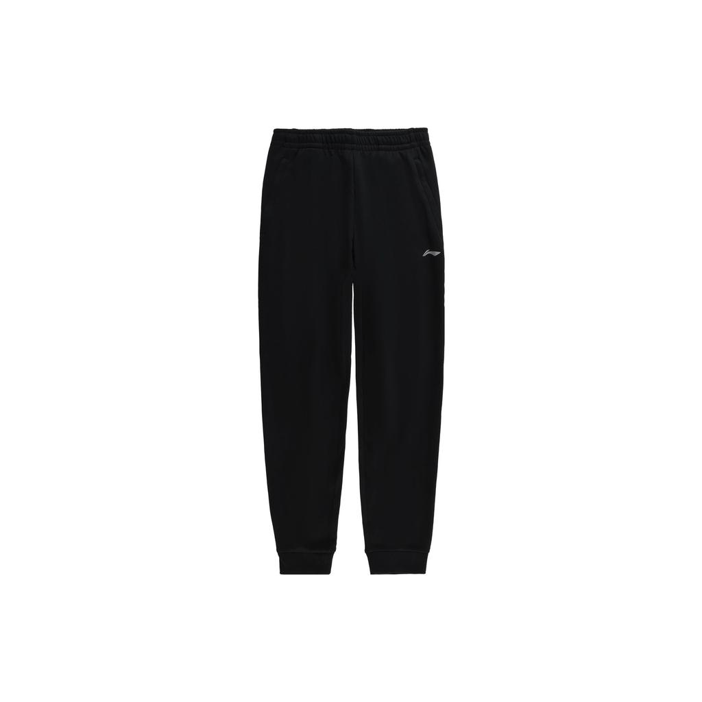 Li Ning Table Tennis Logo Print Solid Color Elastic Cuff Fleece Lined Knitted Sweatpants Men's Black AKLSC99-1