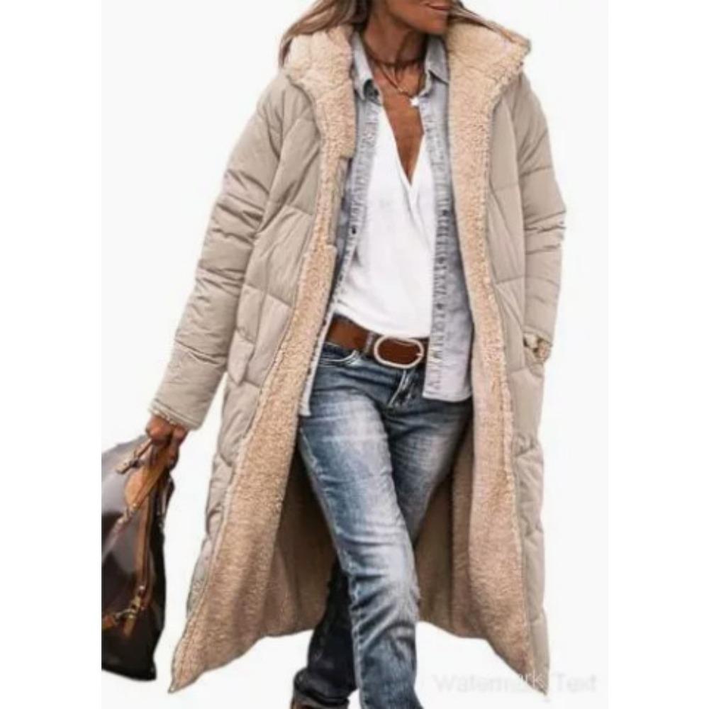 Solid Color Double-Sided Wear Hooded Cotton Coat, Thickened Slim Fit Long Sleeve Long Open Front Jacket