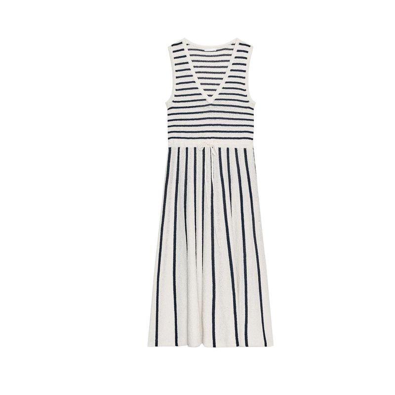 Summer New Product Women's Clothes V Neck Sleeveless Straight-leg Hem Stripes Patchwork Cut Knitting Dress 8779633