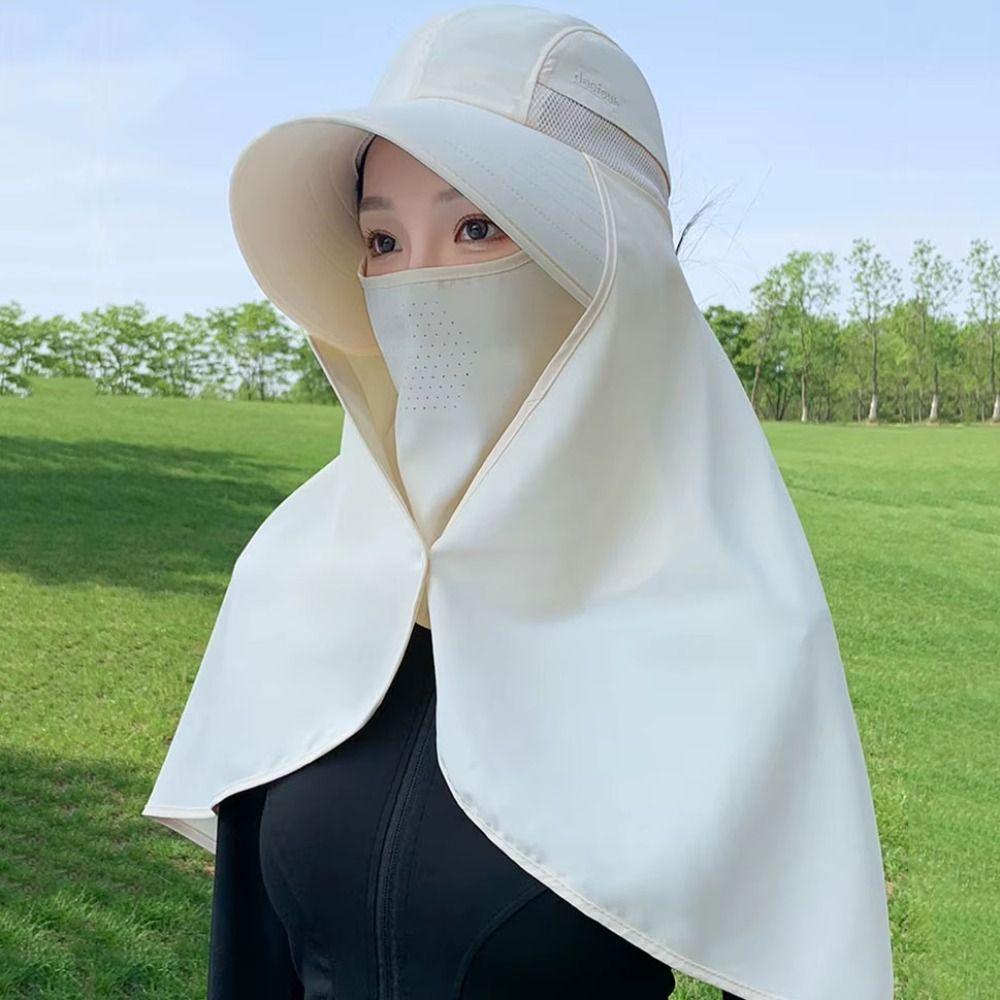 Wide Brim Mountaineering Hat Detachable Mask Women Sun Hat Simple Shawl Fisherman Hat  Outdoor