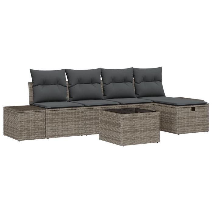 VidaXL Ensemble de Canapés de Jardin 6 Pièces avec Coussins Gris Poly Rattan 3359368