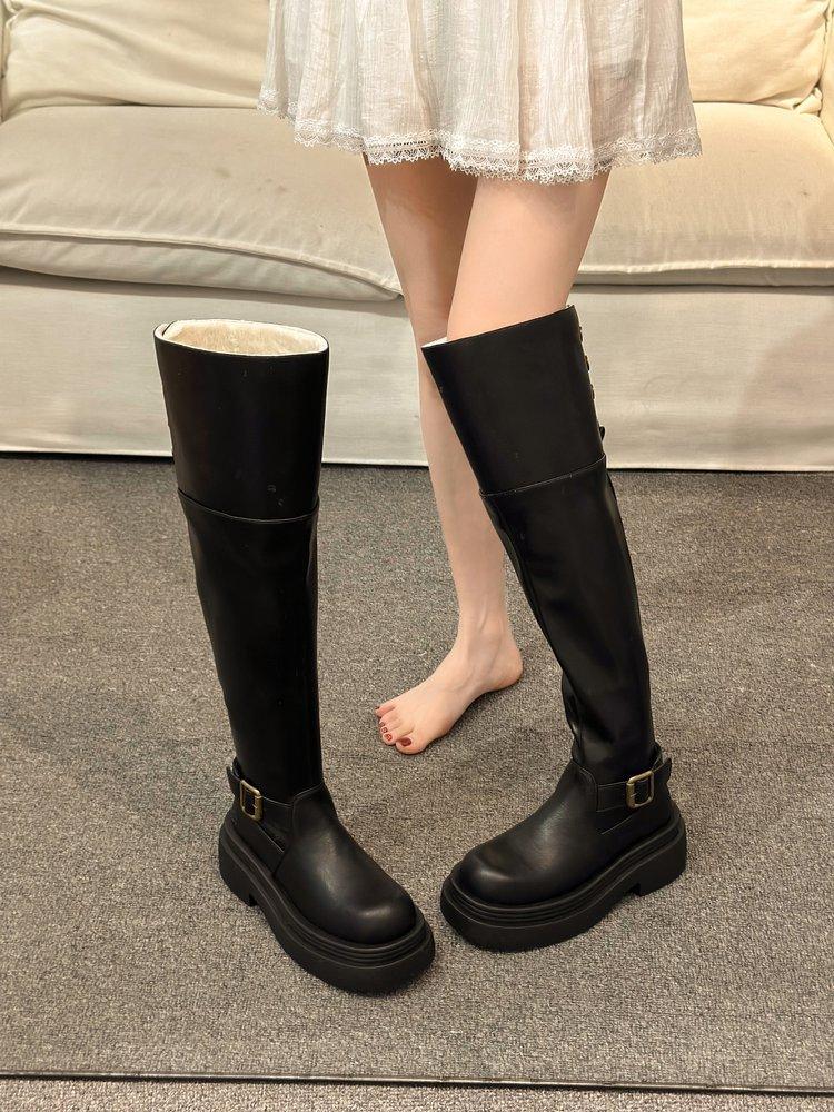 Coarse-heeled knight boots women's 2025 new autumn and winter piled thickened fluffy snow cotton boots stacking boots