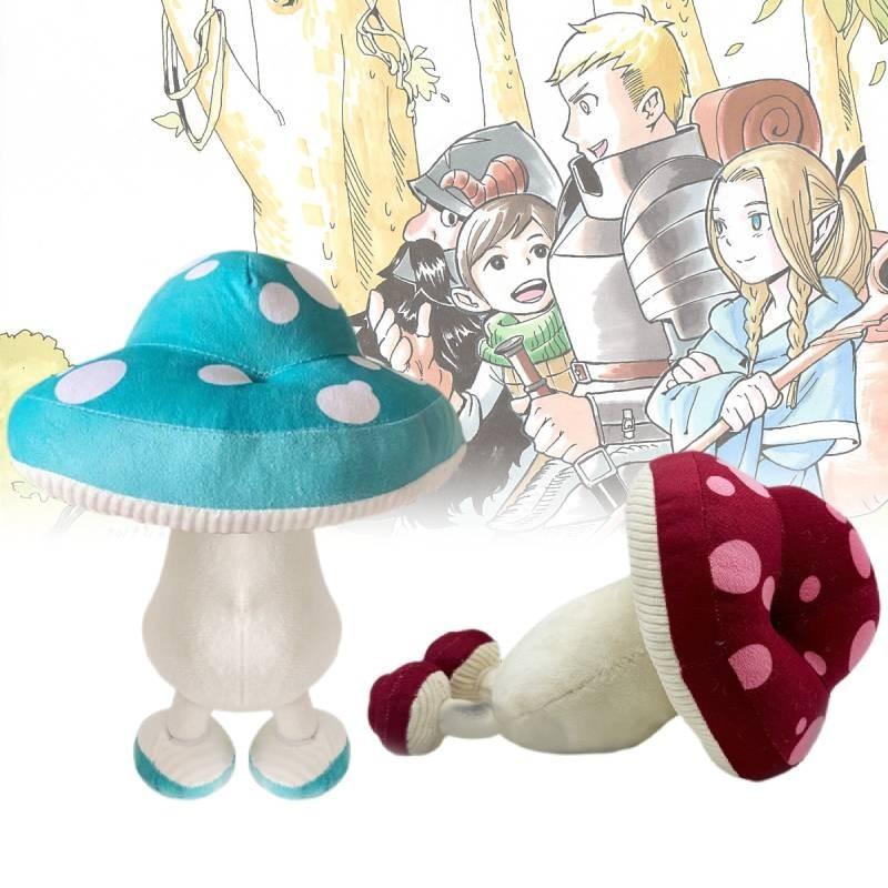 Adorable Dungeon Meshi Mushroom Plush Toy Red Blue Anime Manga Character Soft Stuffed