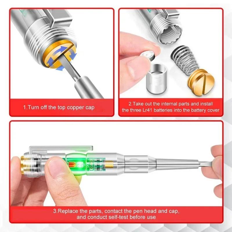 1/2/3pcs Intelligent Voltage Tester Pen 24/70-250V Induction Power Detector Pen Electric Indicator Screwdriver Indicator Tools