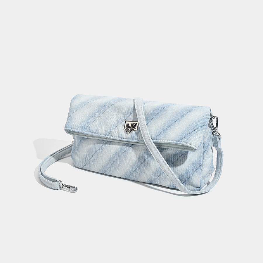 Korean Style Chain Twill Folding Tote Bag New Women's Bag Casual Commuting Large Capacity Denim Bag Crossbody Single Shoulder