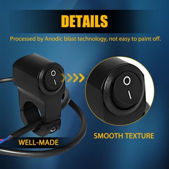 Waterproof Motorcycle 7/8" Handlebar Headlight Fog Spot Light ON OFF Switch
