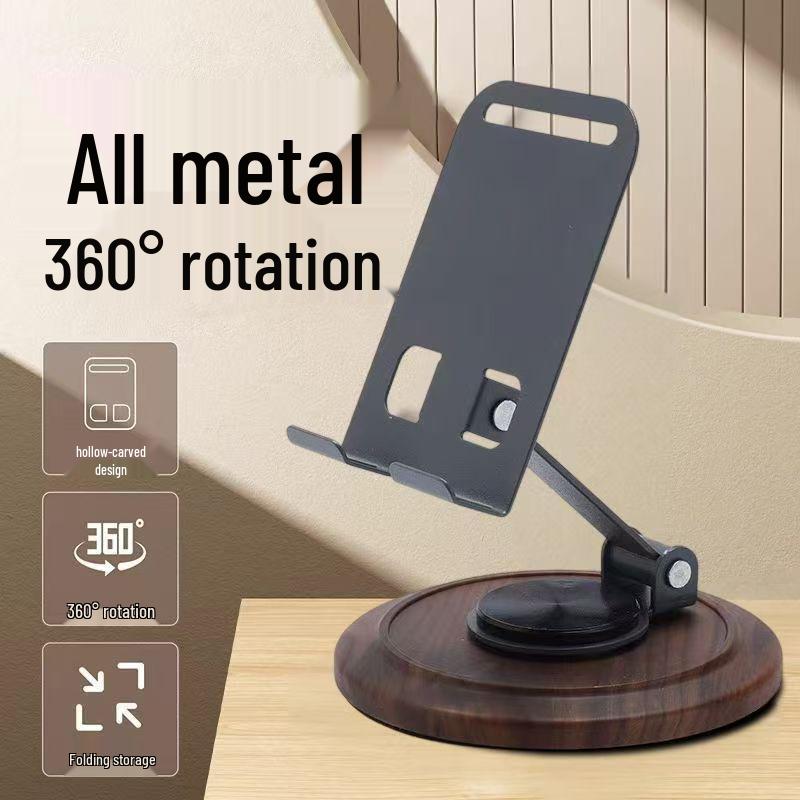 Walnut Wood Grain Rotatable Foldable Phone & Tablet Stand - Universal Portable Desktop Holder & Gift.