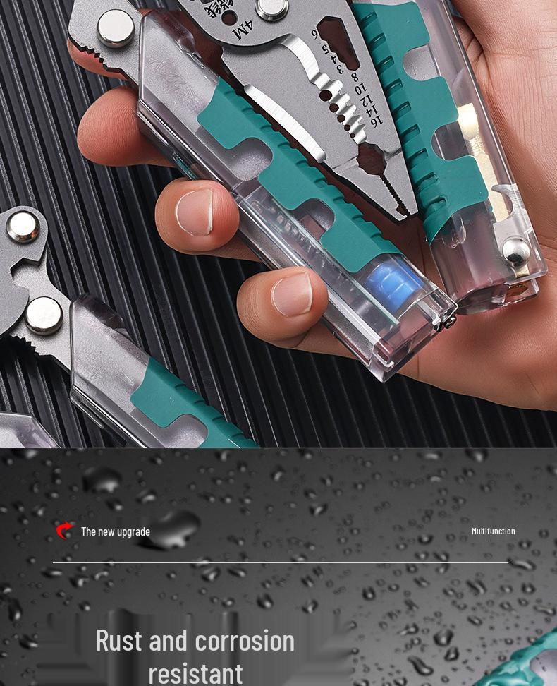 Thickened Multi-functional Electrician's Pliers with Voltage Testing Tip and Wire Stripper