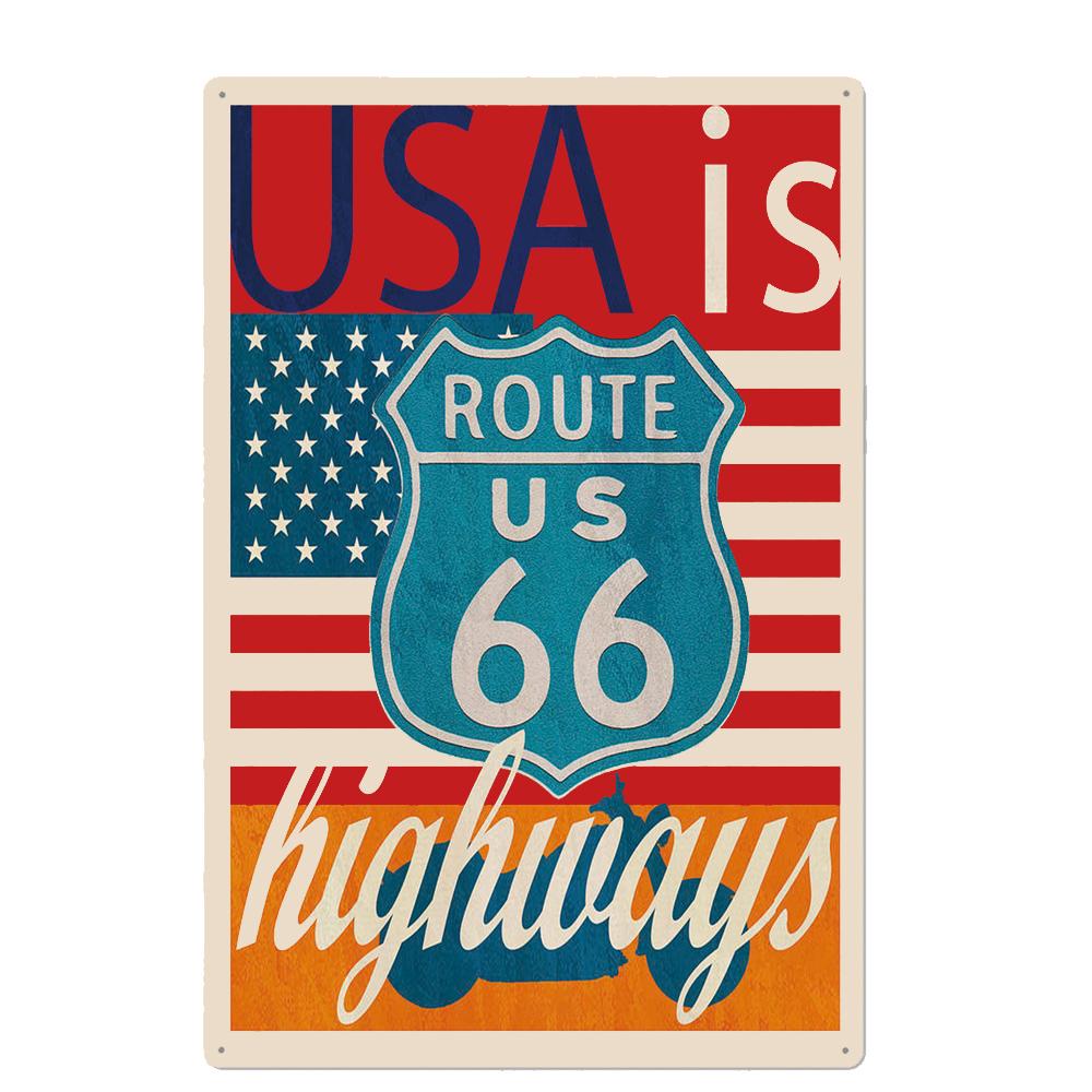 Vintage USA Route 66 Sign Metal Tin Plate Bar Pub Club Man Cave Wall Decoration Plaque Retro Poster Home Decor 30X20CM