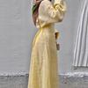 Spring and Summer Women's Clothing Foreign Trade New Temperament Round Neck Long Sleeve Waist Lace-up Dress Horn Sleeve Long Dress