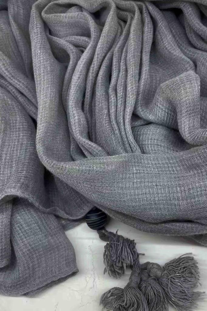 Gray Scarf with Fringes 180X80 - Cotton with Polyester