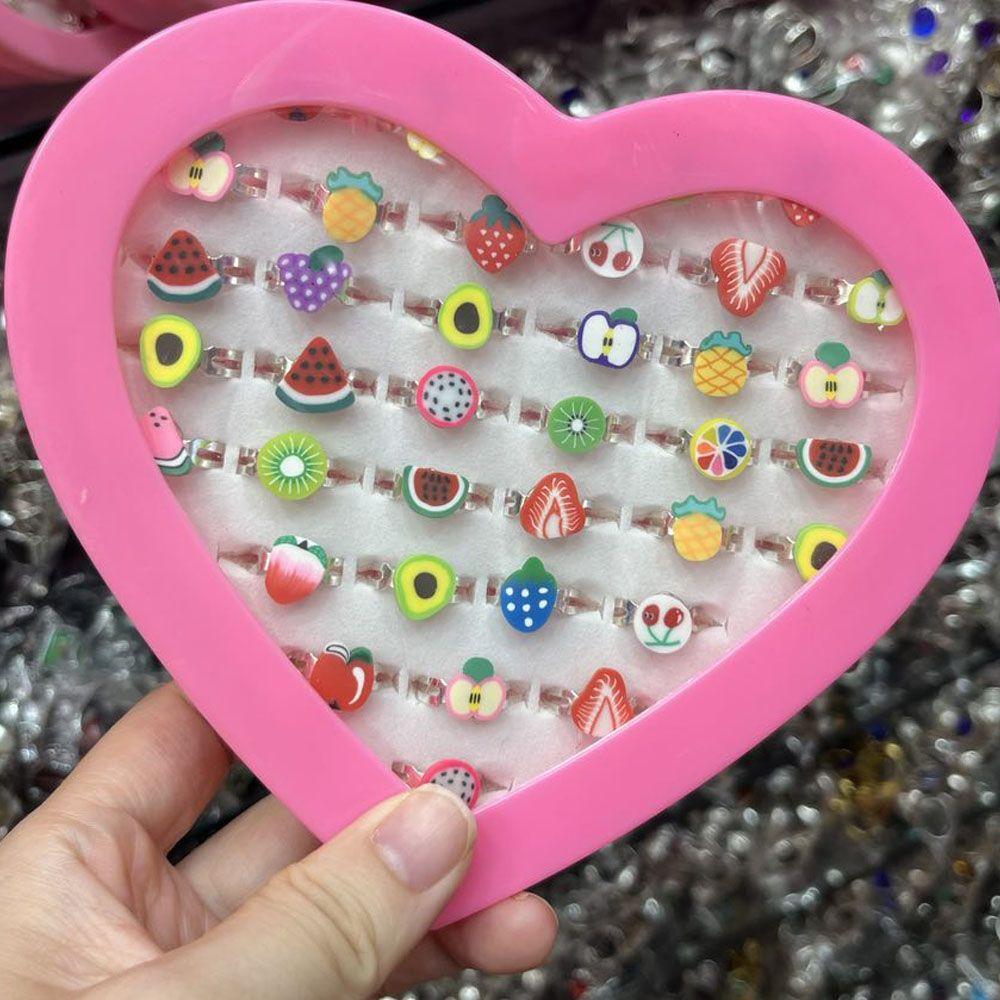 10pcs/Lot Cute Children's Cartoon Rings Glitter Flower Fruit Shape Plastic Adjustable Ope Excluding boxes