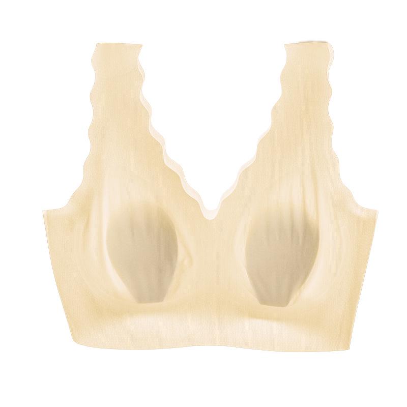 Summer Thin Seamless Rabbit Ear Bra Set for Women - Small Cup, Ice Silk, Wave Edge Design