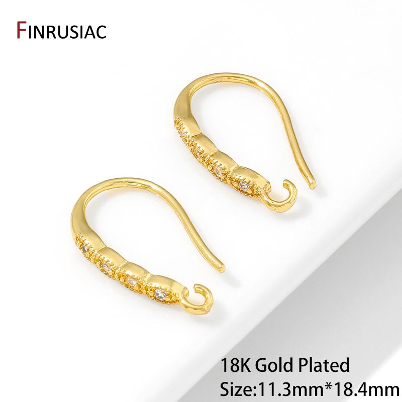

18K Gold Plated Brass With Zircon Earrings Hooks Anti Allergy Earring Clasps For DIY Earring Jewelry Making Findings accessories 2 pairs