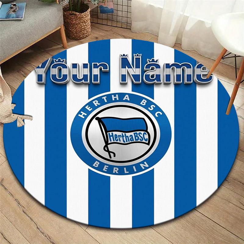 Hertha BSC Custom Name Round Area Rug,Carpet Rug for Living Room Bedroom Sofa Playroom Decor,Non-slip Floor Mat