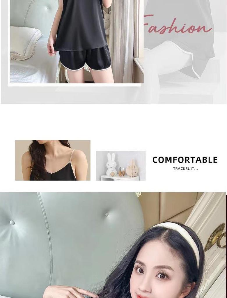 Ice Silk Camisole & Shorts Pajama Set for Women - Korean Style Two-Piece (Spring, Summer, Autumn)