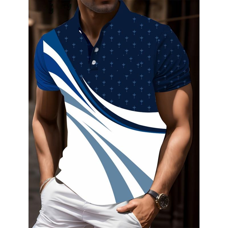 

3D printed striped men s polo shirt with geometric pattern short sleeved T-shirt 6XL