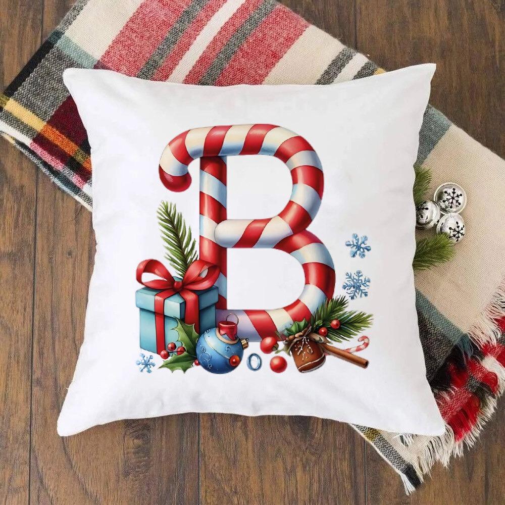 Christmas Kids Bedroom Cushion Cover Christmas 26 Letter with Santa Claus Couch Pillow Cover Xmas Party Decor  Presents for Famliy Kids