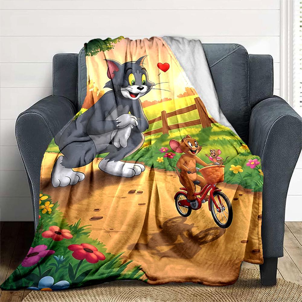 1pc Tom and Jerry Flannel Blanket Soft Warm Throw for Home, Office, Travel, All-Season Cozy Bedding Gift L1387