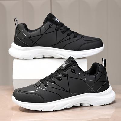 Laufschuhe Herren Schwarzes Leder Weich Bequem Lässig Flach Jogging-Schuhe 2024 Trendig Original Schnürung Fitnessstudio Sneaker Mann