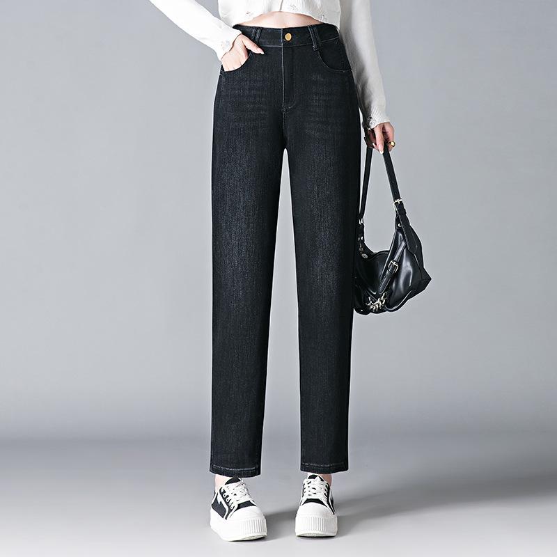 

Женские джинсы с высокой талией большого размера свободного кроя - Весенние стройнящие повседневные брюки-папа 3XL [136-150 cm] чёрный