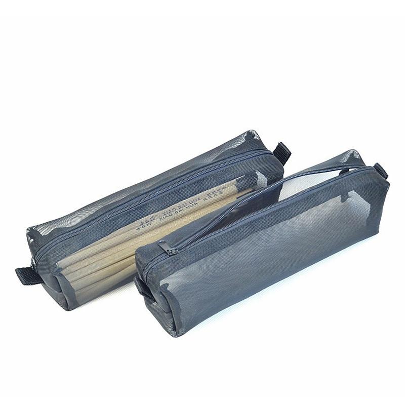 Ylon Mesh Pencil Pen Holder Case Bag Black for Students