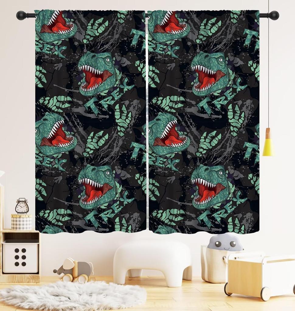 Dinosaur Kids Curtains,Cute Dinosaur Blackout Curtain,Cartoon Dino Pattern Window Treatments Drapes Nursery Boys Girl Bedroom