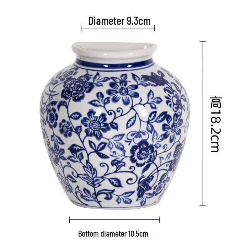 Blue and White Porcelain Chinese Zen Wall Vase - Ceramic Hanging Ornament for Office or Home Decor