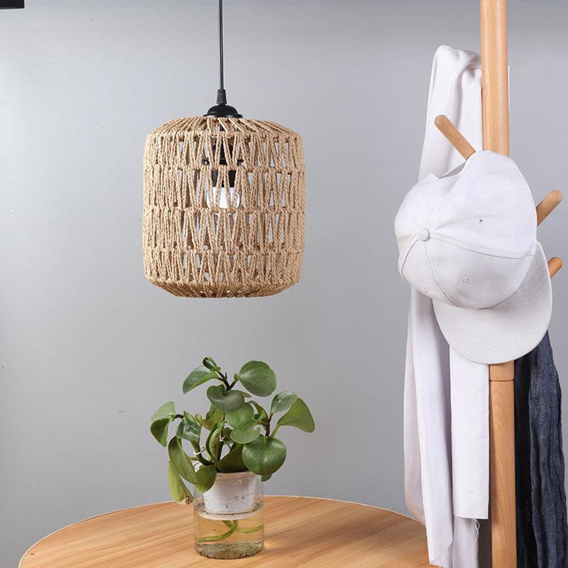 Woven Ceiling Lamp Cover Vintage Flush Mount Light Fixtures Modern Lampshade Paper Rope For E27 No Bulb