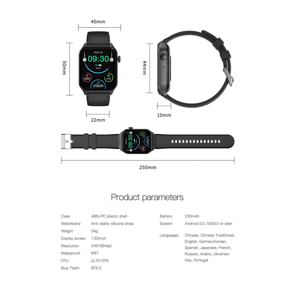 Smartwatch Calls 1.83'' Full Touch Screen Health Monitor 100+ Sport Modes Watch