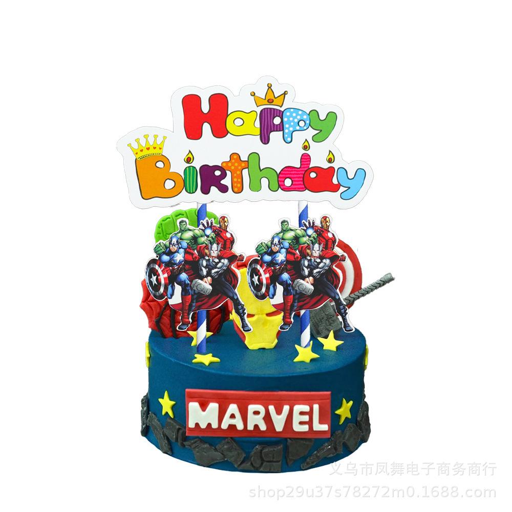 Cartoon Avengers Theme Children'S Birthday Party Ornaments Invitation Cami Flower Box Paper Hat Paper Towel Flag