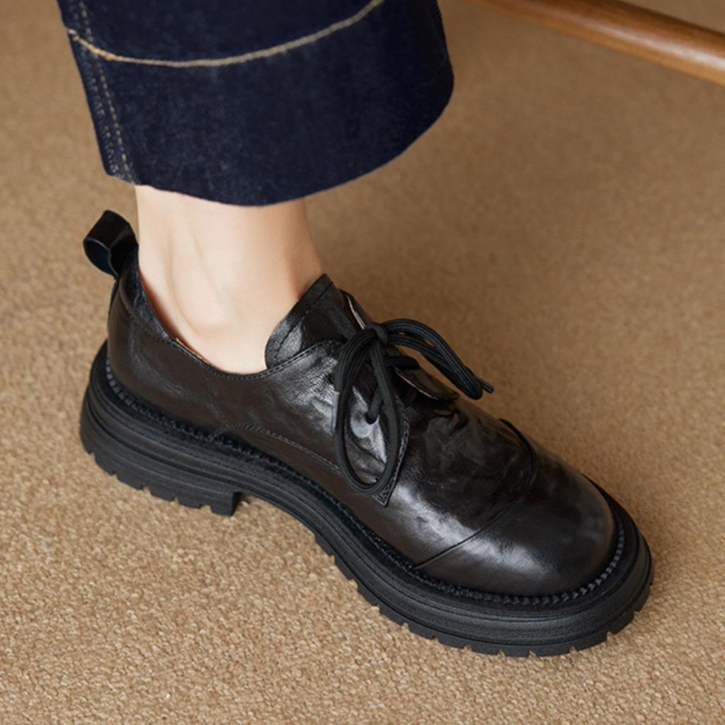 Cowhide~ Soft-soled Loafers for Women's British Style 2025 Autumn and Winter Thick-heeled Single Shoes, Thick-soled One-pedal Jk Small Leather Shoes