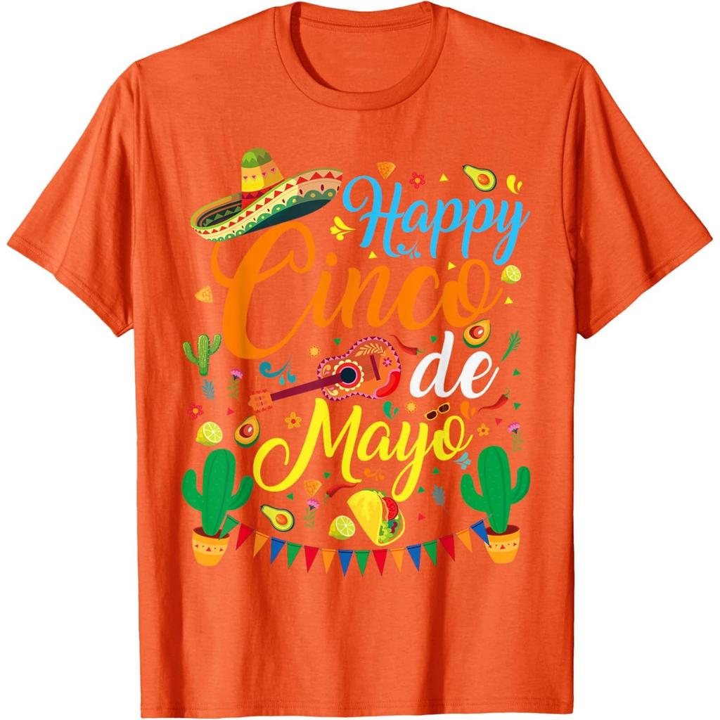 Glücklicher Cinco de Mayo Grafikdruck Herren Damen Baumwoll T-Shirt Lässiges Kurzarm-T-Shirt