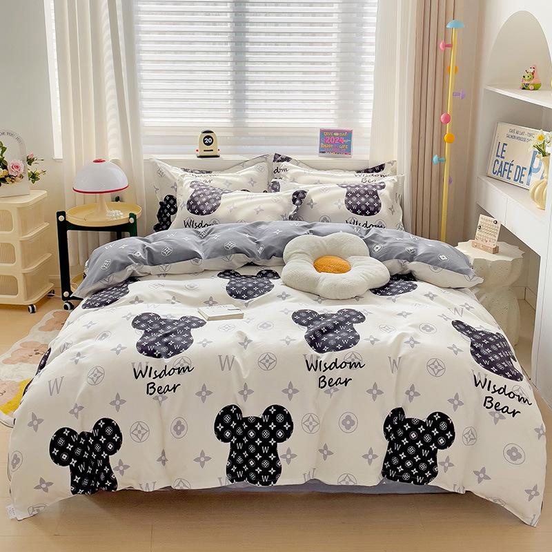 Small Fresh Thickened Pure Cotton Brushed Four-piece Set New Autumn and Winter Cotton Dormitory Bed Sheet Quilt Cover Bedding
